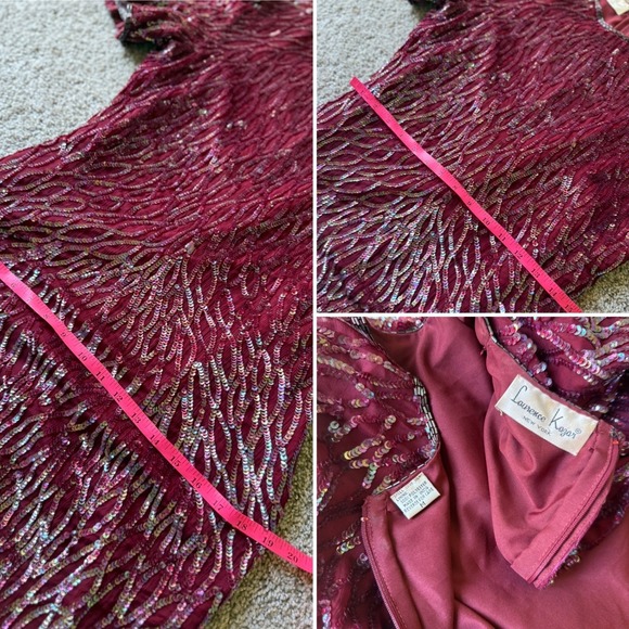 Vintage Laurence Kazar silk Sequin Dress Party Special Occasion Burgundy Size M - Picture 6 of 8